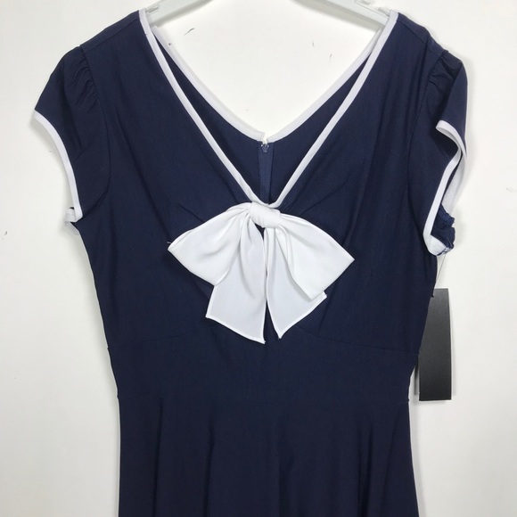 Stop Staring Navy Swing Dress w/Bow NWT - Picture 3 of 6
